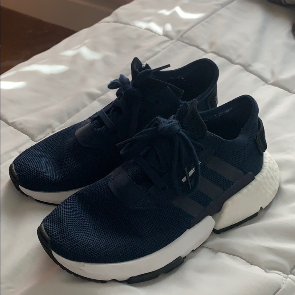 Navy blue and white Adidas